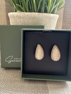 Narina Gold Pavé Crystal Teardrop Statement Stud Earrings NEW in BOX